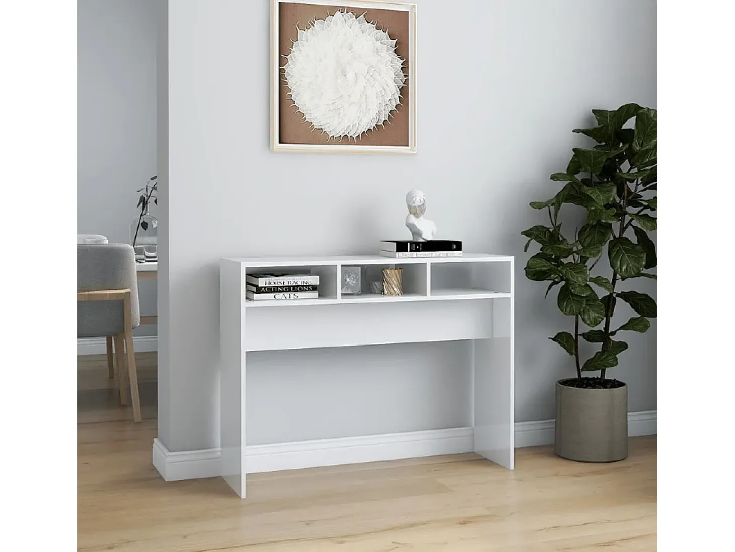 Mesa consola de aglomerado blanco brillante 105x30x80 cm
