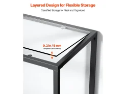 Mesa Consola de Cristal SucceBuy de 2 Niveles, Mesita Auxiliar con Tablero de Cristal Templado, Patas de Hierro y Dispositivo Antivuelco, Negra