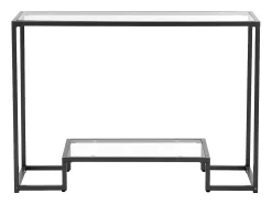 Mesa Consola de Cristal SucceBuy de 2 Niveles, Mesita Auxiliar con Tablero de Cristal Templado, Patas de Hierro y Dispositivo Antivuelco, Negra