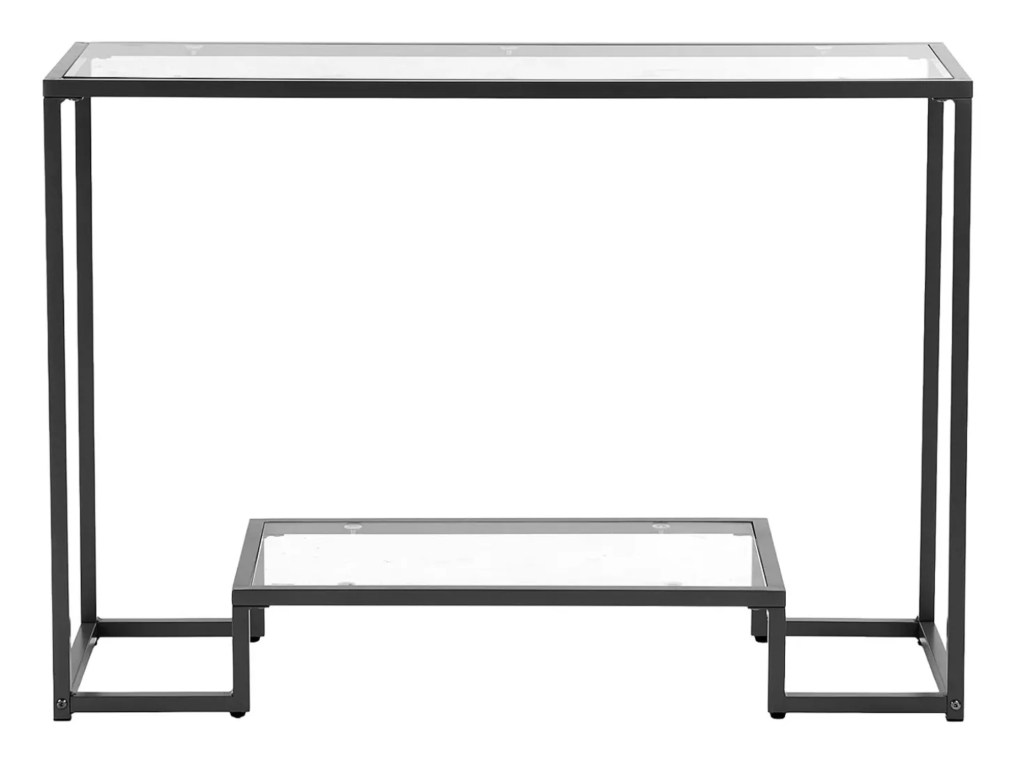 Mesa Consola de Cristal SucceBuy de 2 Niveles, Mesita Auxiliar con Tablero de Cristal Templado, Patas de Hierro y Dispositivo Antivuelco, Negra