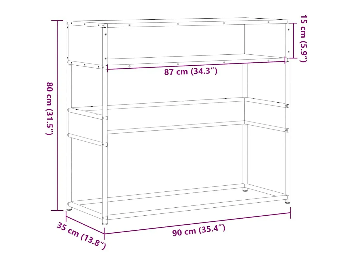 Mesa consola de madera contrachapada negro 90x35x80 cm