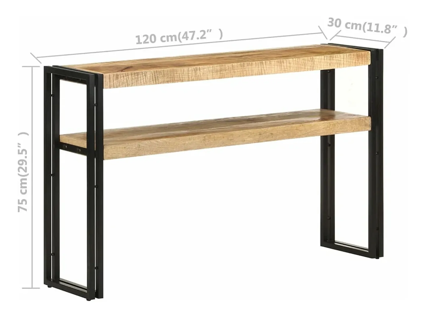Mesa consola de madera de mango rugosa 120x30x75 cm