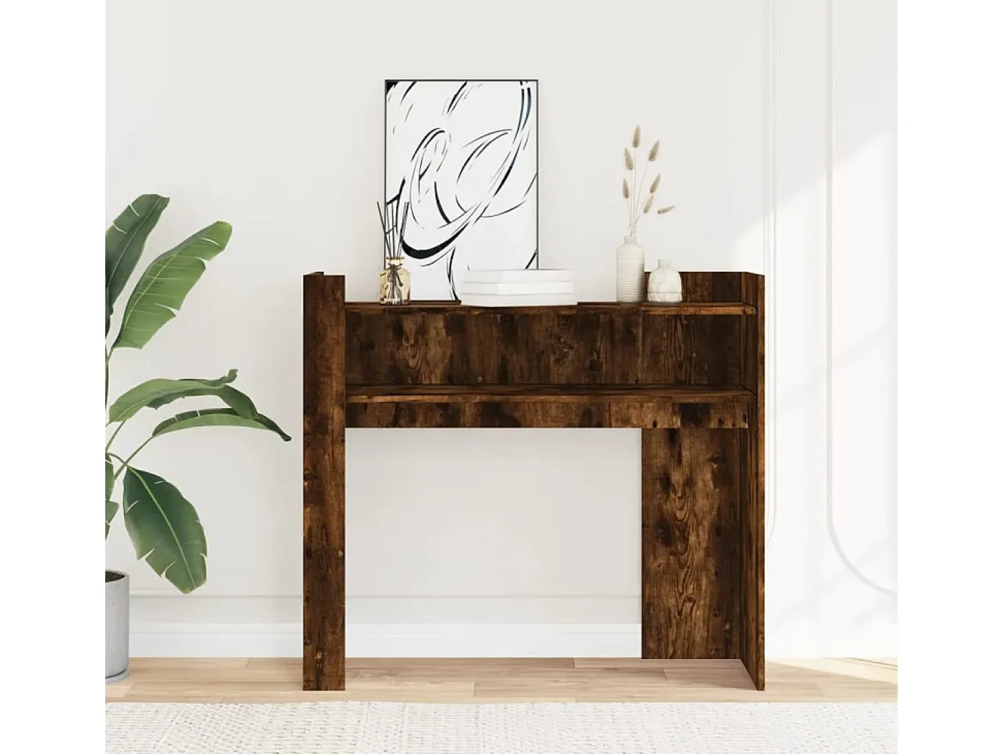 Mesa consola de madera de ingeniería roble ahumado 100x35x90 cm ES725635