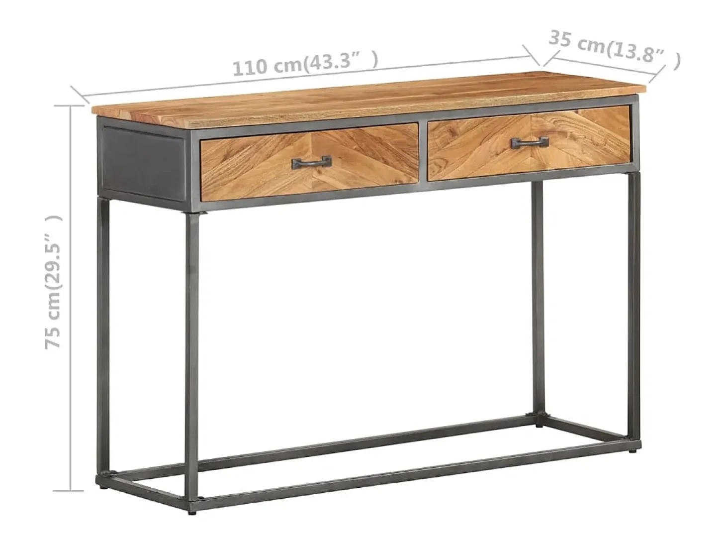 Mesa consola de madera maciza de acacia 110x35x75 cm
