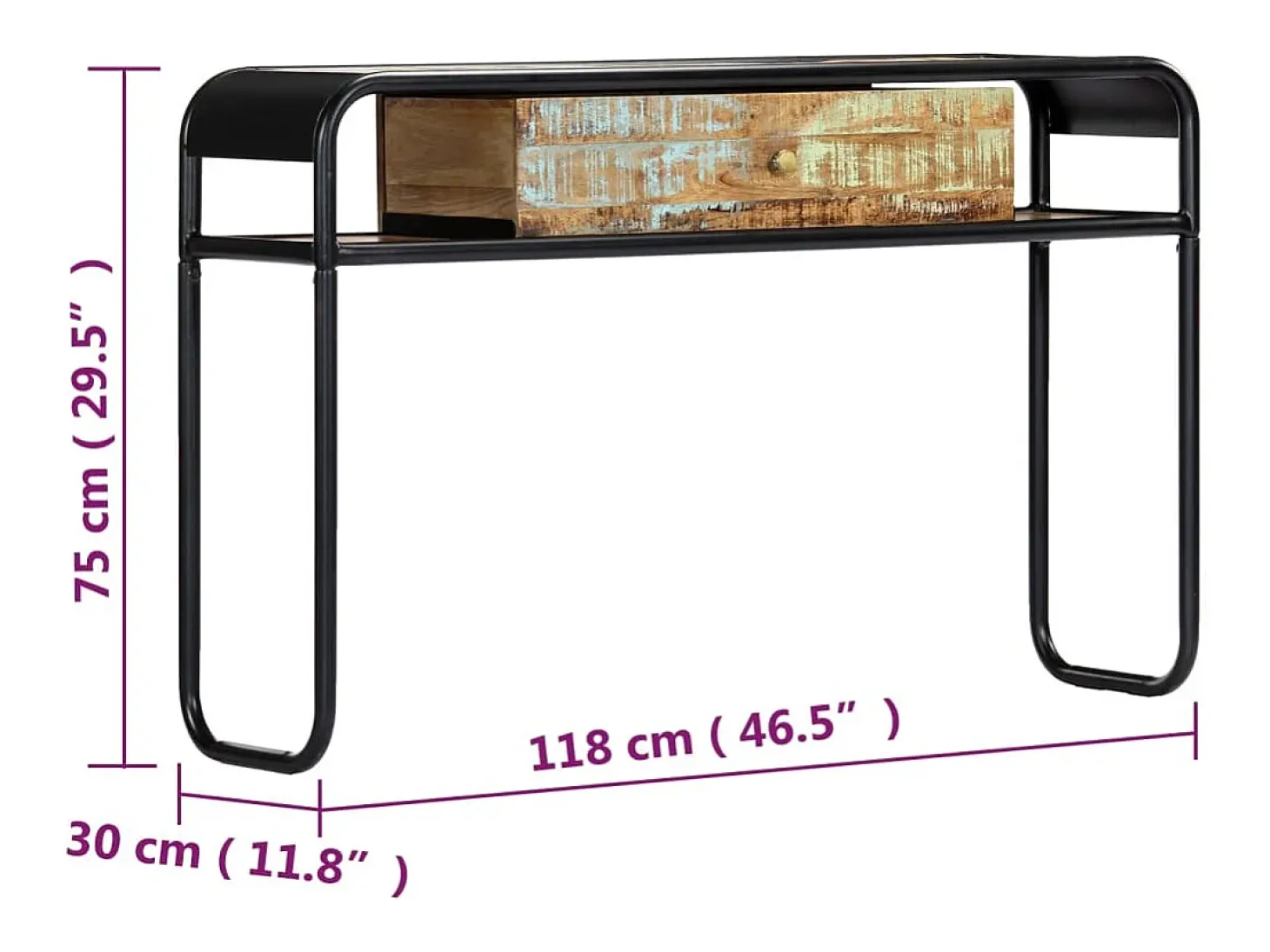 Mesa consola de madera maciza reciclada 118x30x75 cm
