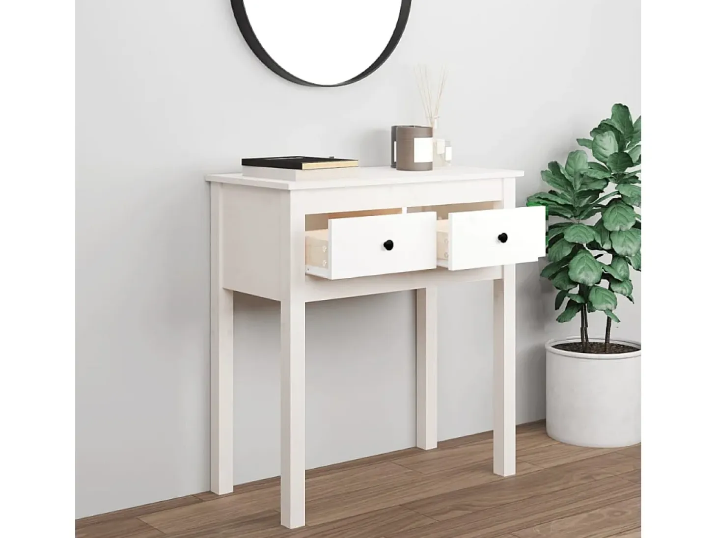Mesa consola de madera maciza de pino blanco 70x35x75 cm ES574233