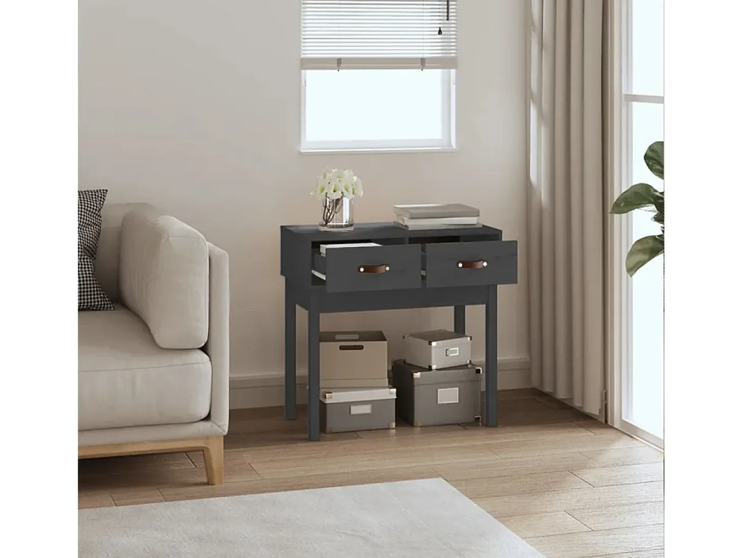 Mesa consola de madera maciza de pino gris 76,5x40x75 cm
