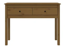 Mesa consola de madera maciza de pino marrón miel 100x35x75 cm