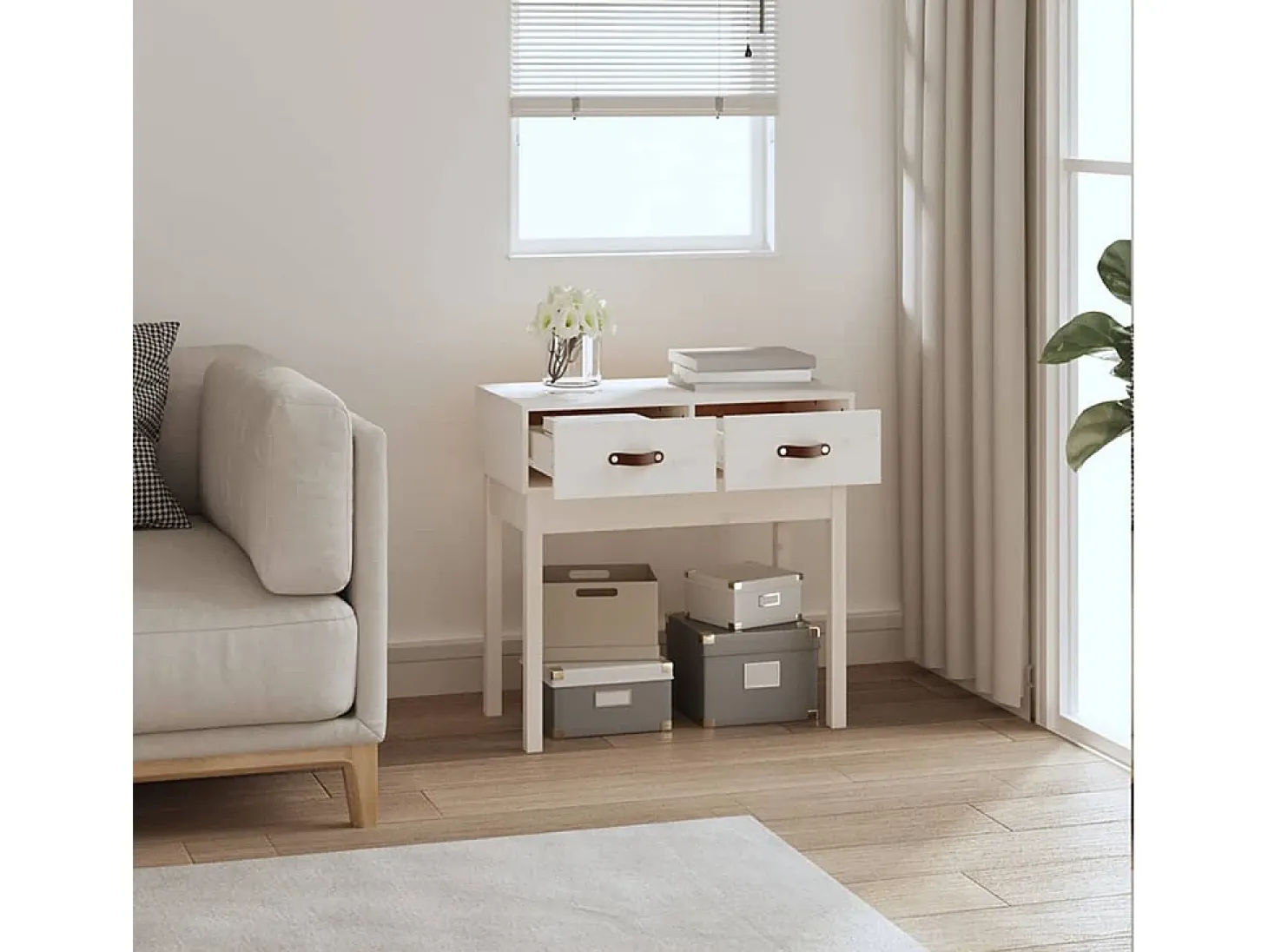 Mesa consola de madera maciza de pino blanco 76,5x40x75 cm