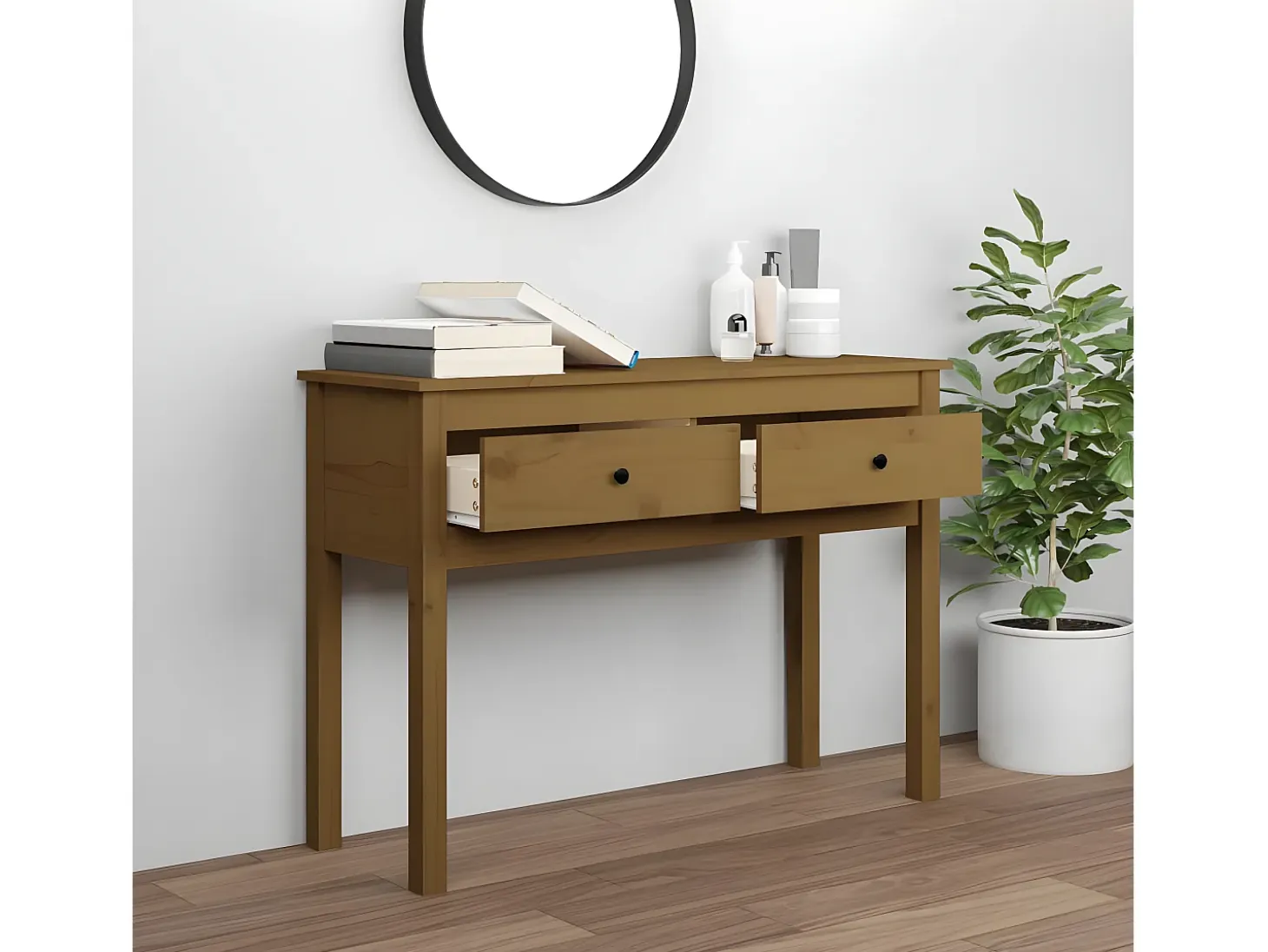 Mesa consola de madera maciza de pino marrón miel 100x35x75 cm ES371607