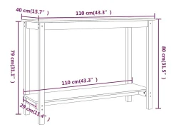 Mesa consola de madera maciza de pino blanco 110x40x80 cm