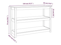 Mesa consola de madera maciza de pino blanco 110x40x74 cm