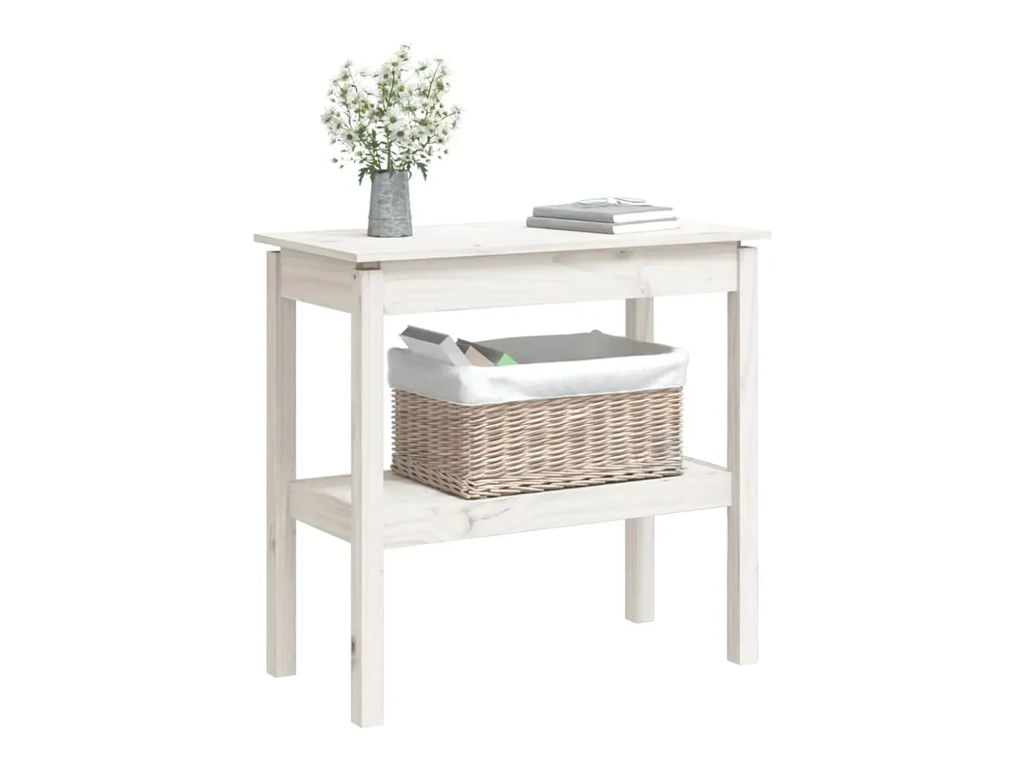 Mesa consola de madera maciza de pino blanco 80x40x75 cm ES531291