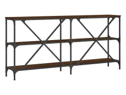 Mesa consola de roble marrón 160x30x75cm madera de ingeniería y hierro