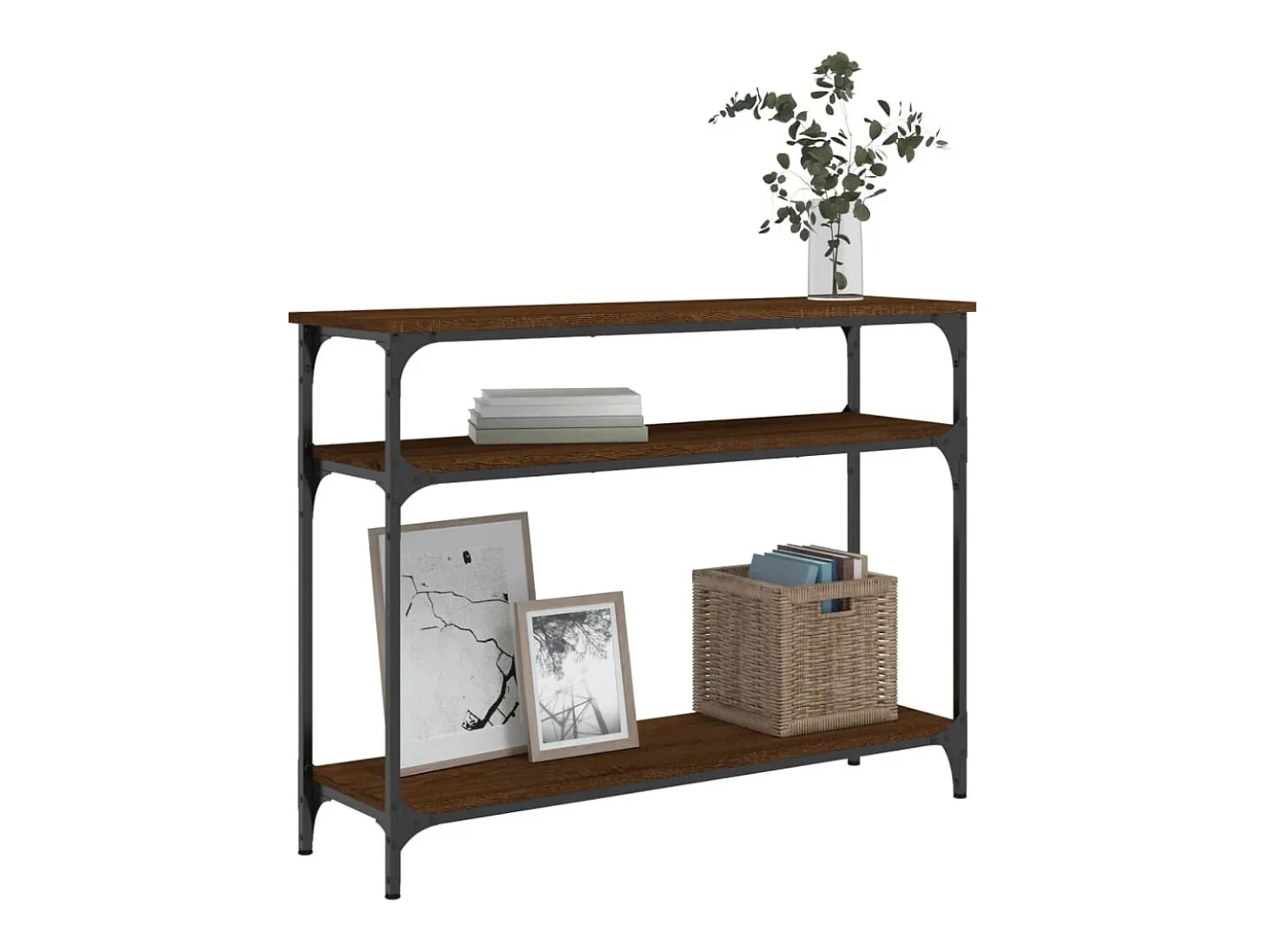Mesa consola de roble marrón 100x29x75 cm madera de ingeniería