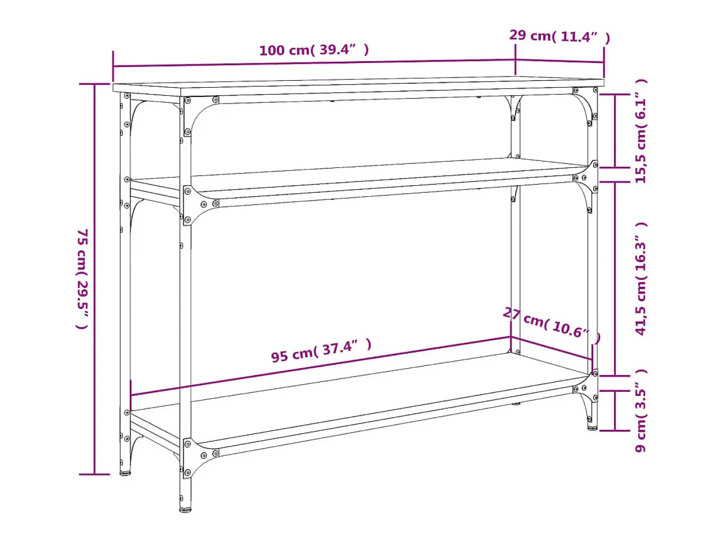 Mesa consola de roble marrón 100x29x75 cm madera de ingeniería