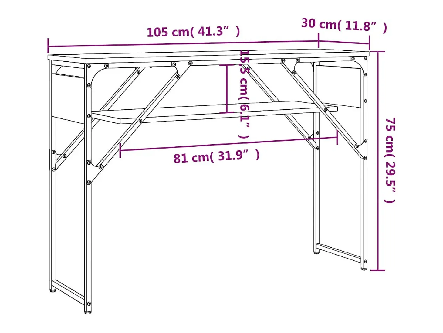 Mesa consola estante madera ingeniería Sonoma gris 105x30x75 cm