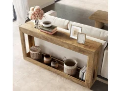Mesa consola estrecha de 160 cm, Mesa larga detrás del sofá, Mesa moderna de entrada
