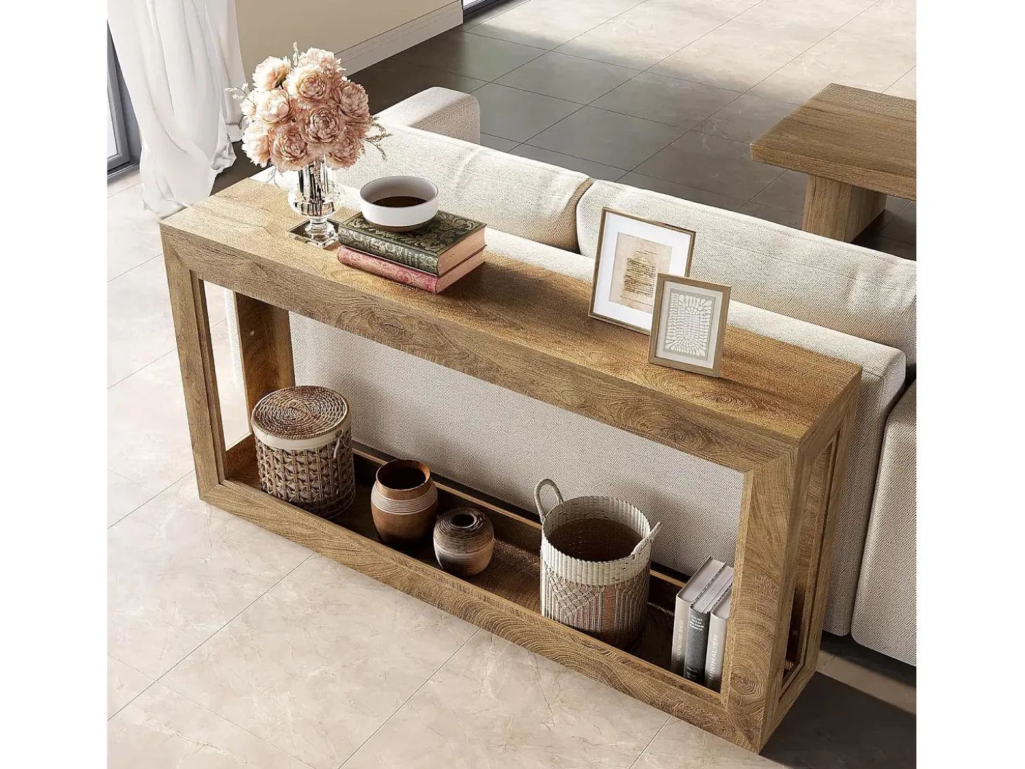 Mesa consola estrecha de 160 cm, Mesa larga detrás del sofá, Mesa moderna de entrada