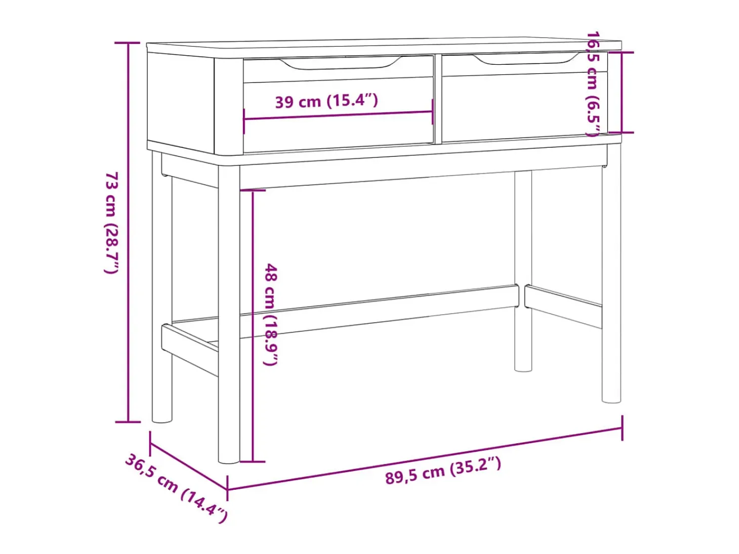 Mesa consola FLORO madera maciza de pino blanco 89,5x36,5x73 cm