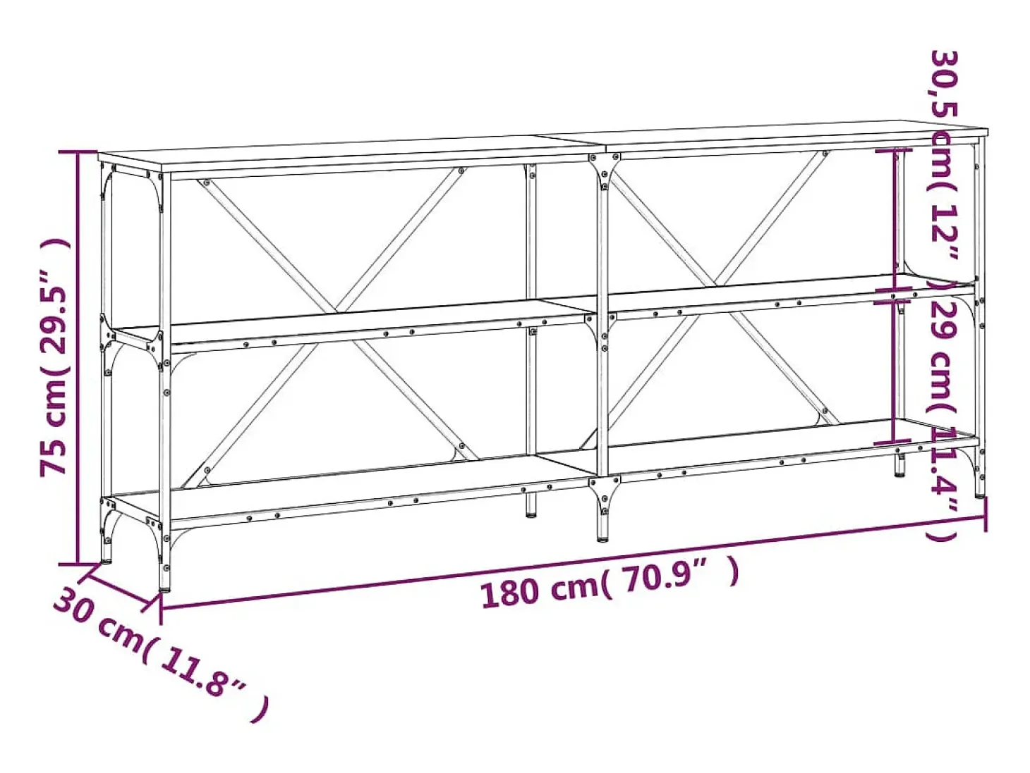 Mesa consola hierro madera ingeniería roble ahumado 180x30x75cm