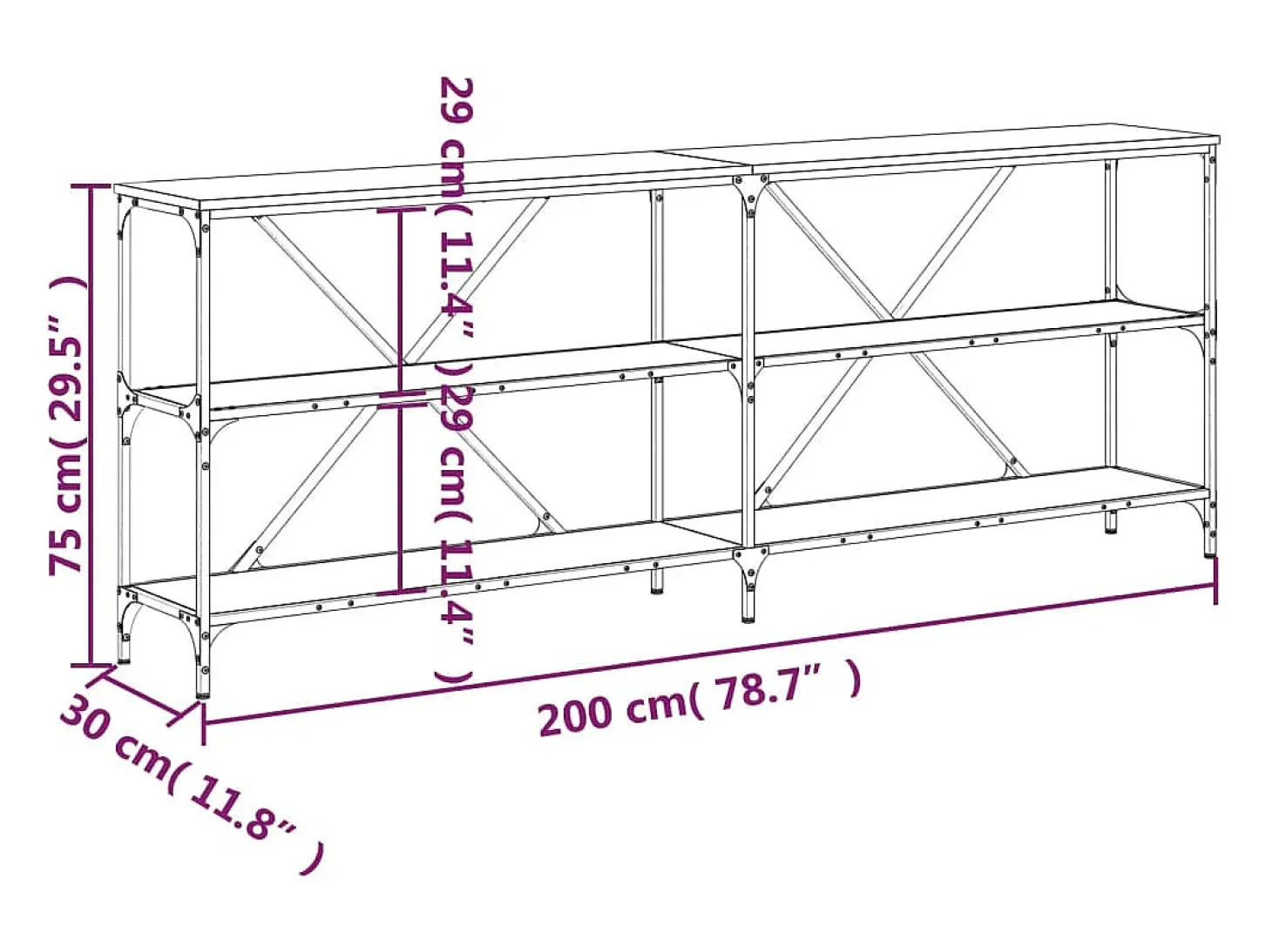 Mesa consola hierro madera ingeniería roble Sonoma 200x30x75 cm