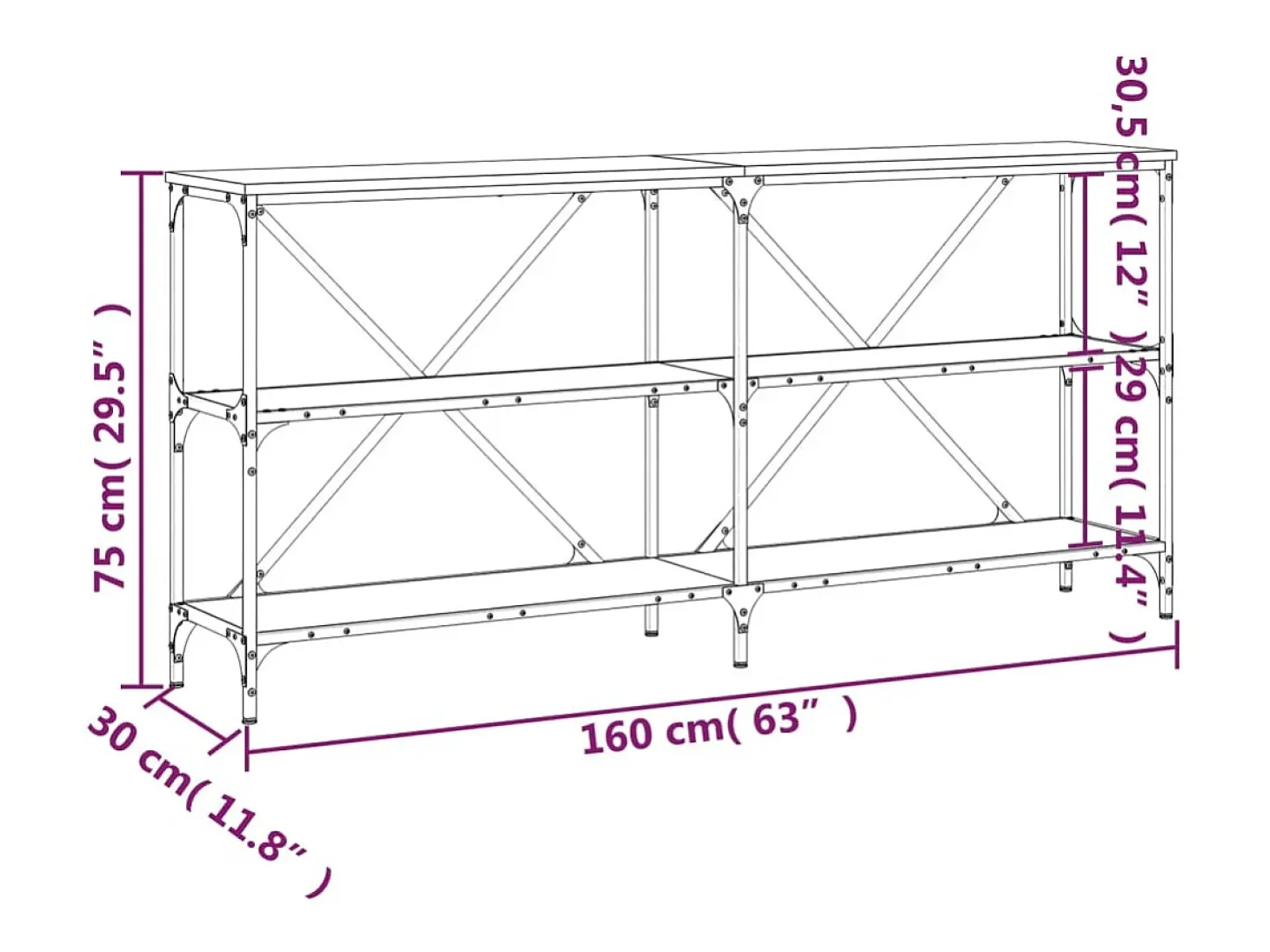 Mesa consola hierro madera ingeniería roble Sonoma 160x30x75 cm
