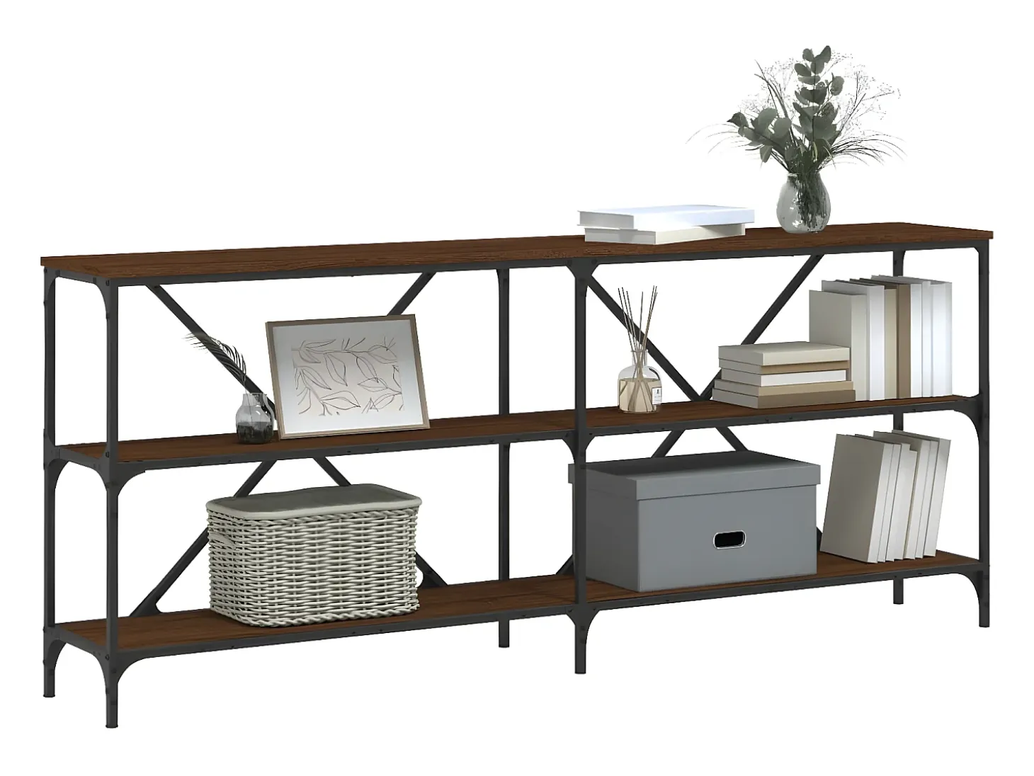 Mesa consola hierro madera ingeniería roble marrón 180x30x75 cm ES966529