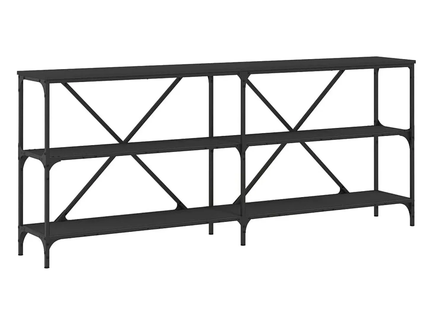 Mesa consola hierro y madera de ingeniería negro 180x30x75 cm