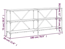 Mesa consola hierro y madera de ingeniería negro 180x30x75 cm