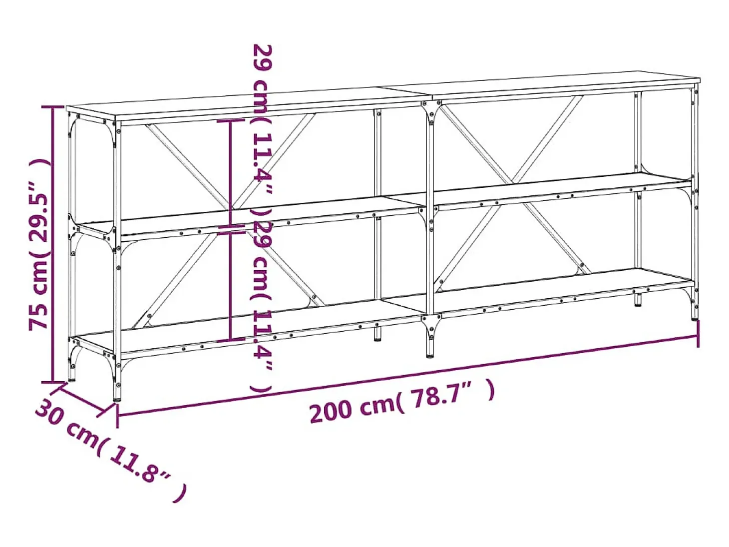 Mesa consola hierro y madera de ingeniería negro 200x30x75 cm