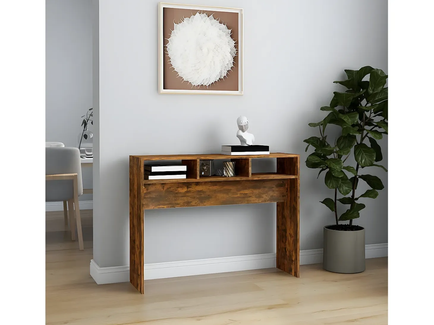 Mesa consola madera contrachapada roble ahumado 105x30x80 cm ES106141