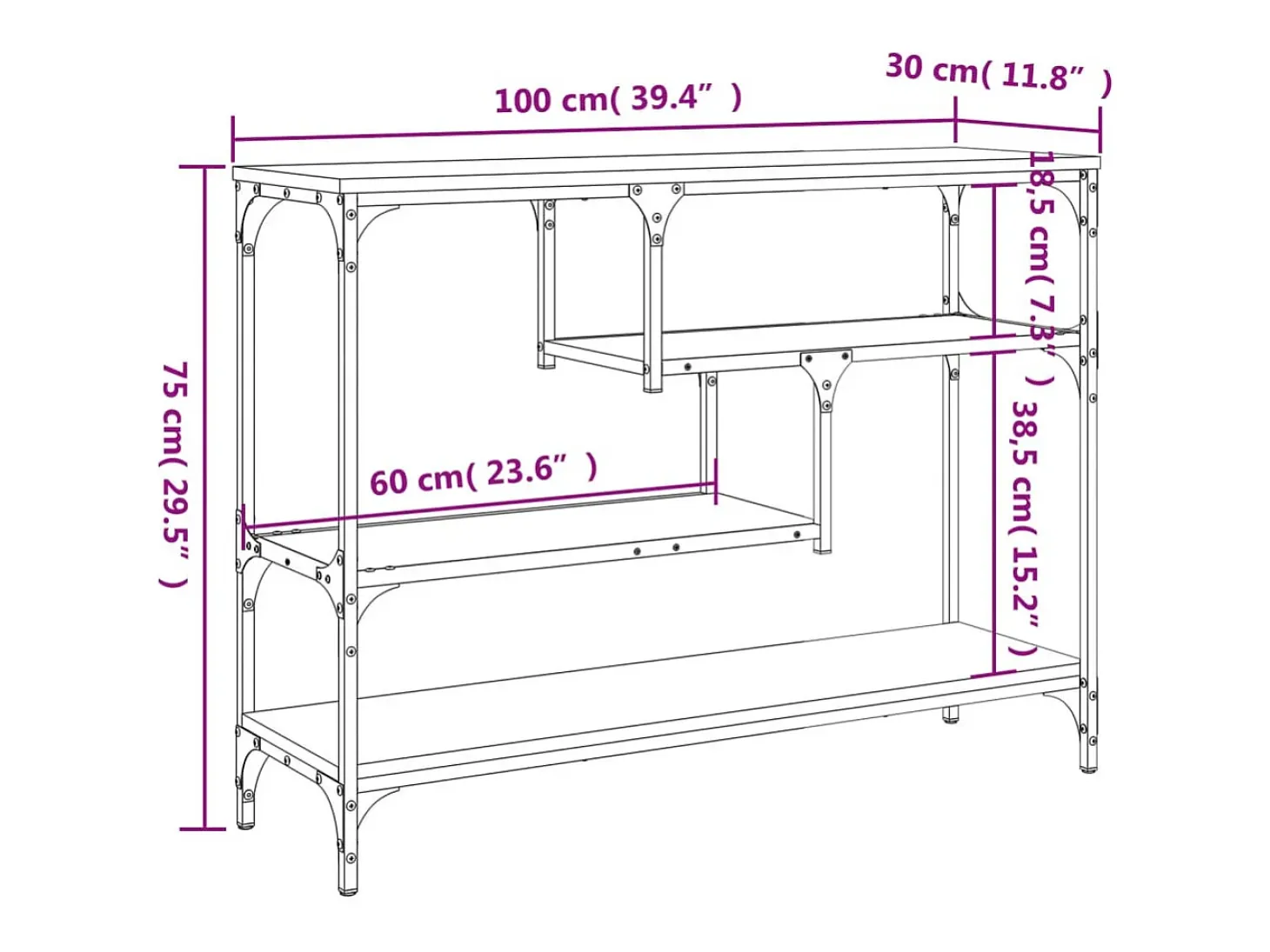 Mesa consola madera de ingeniería roble Sonoma 100x30x75 cm