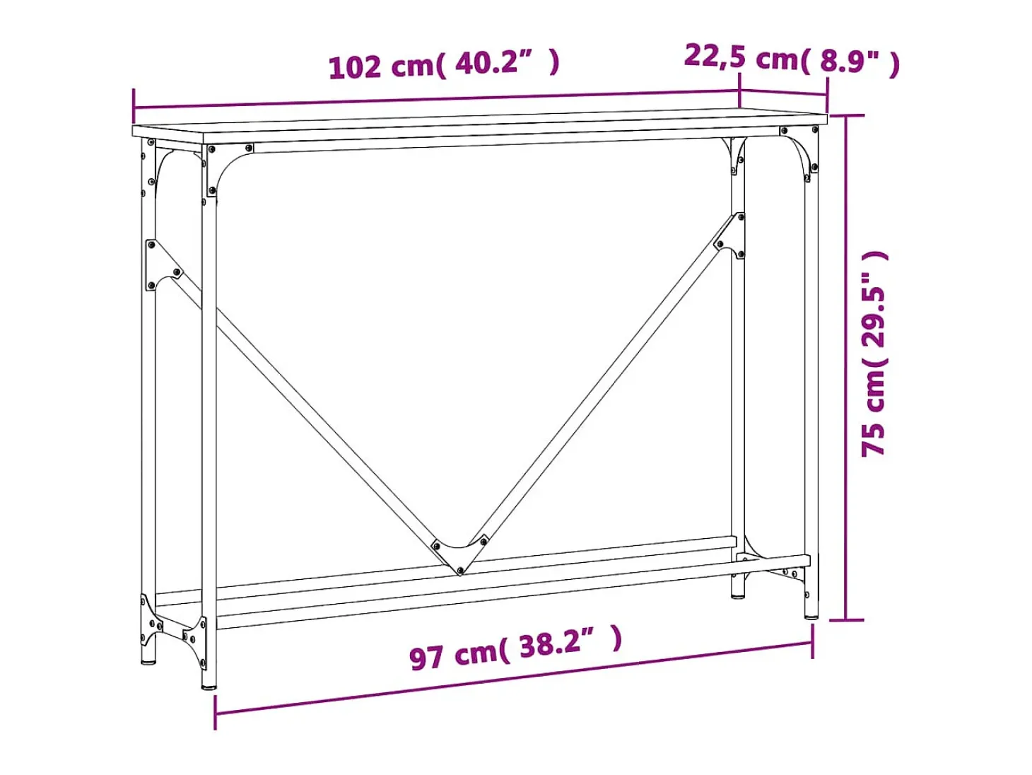 Mesa consola madera de ingeniería marrón roble 102x22,5x75 cm