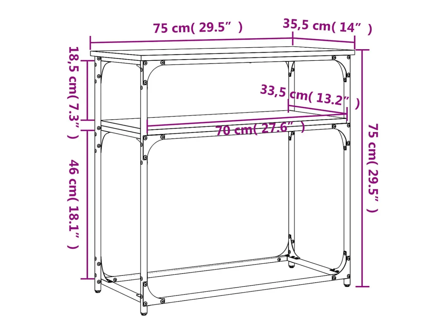 Mesa consola madera de ingeniería gris Sonoma 75x35,5x75 cm