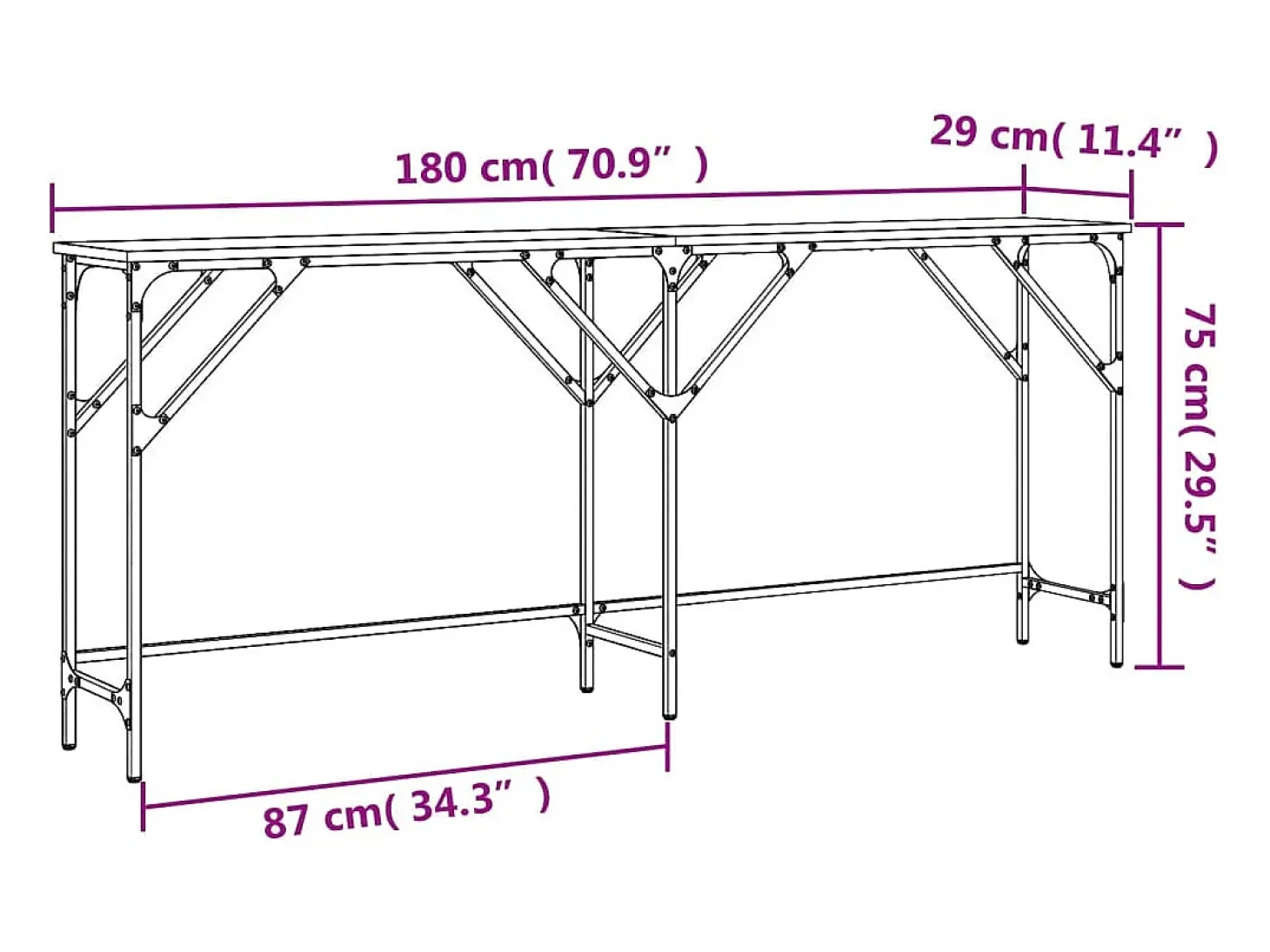 Mesa consola madera de ingeniería roble Sonoma 180x29x75 cm