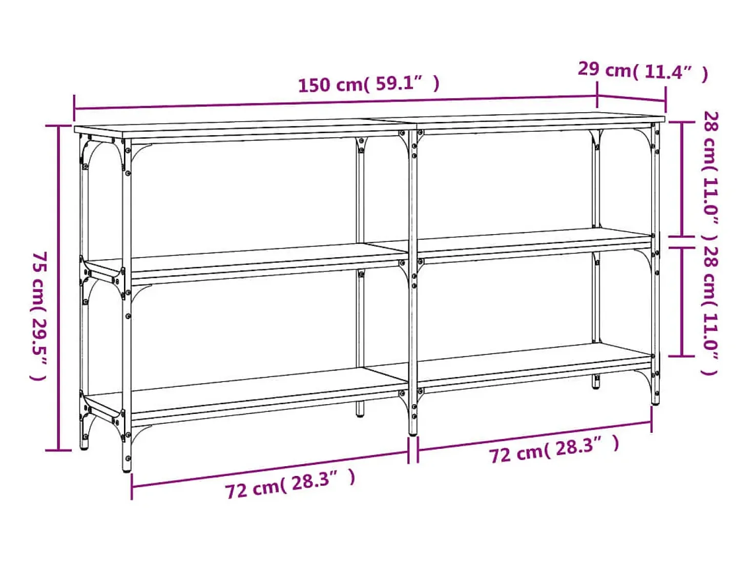 Mesa consola madera de ingeniería gris Sonoma 150x29x75 cm
