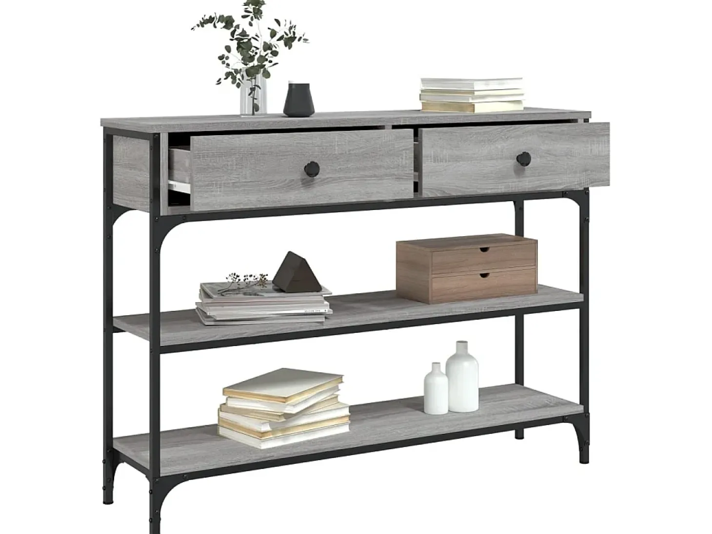 Mesa consola madera de ingeniería gris Sonoma 100x25x75 cm ES739191
