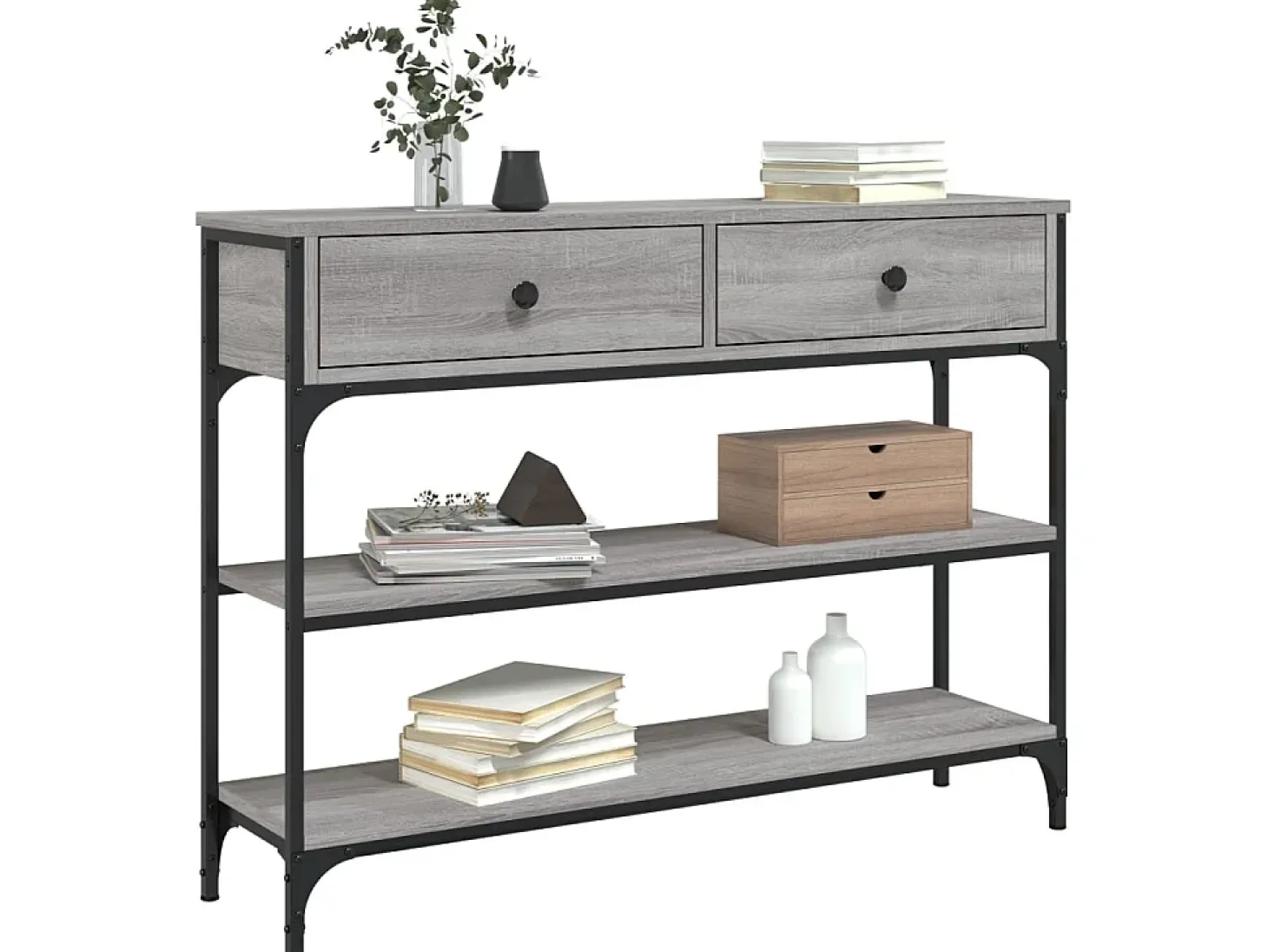 Mesa consola madera de ingeniería gris Sonoma 100x25x75 cm ES739191
