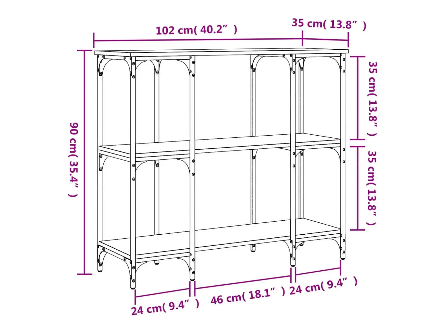 Mesa consola madera de ingeniería roble ahumado 102x35x90 cm