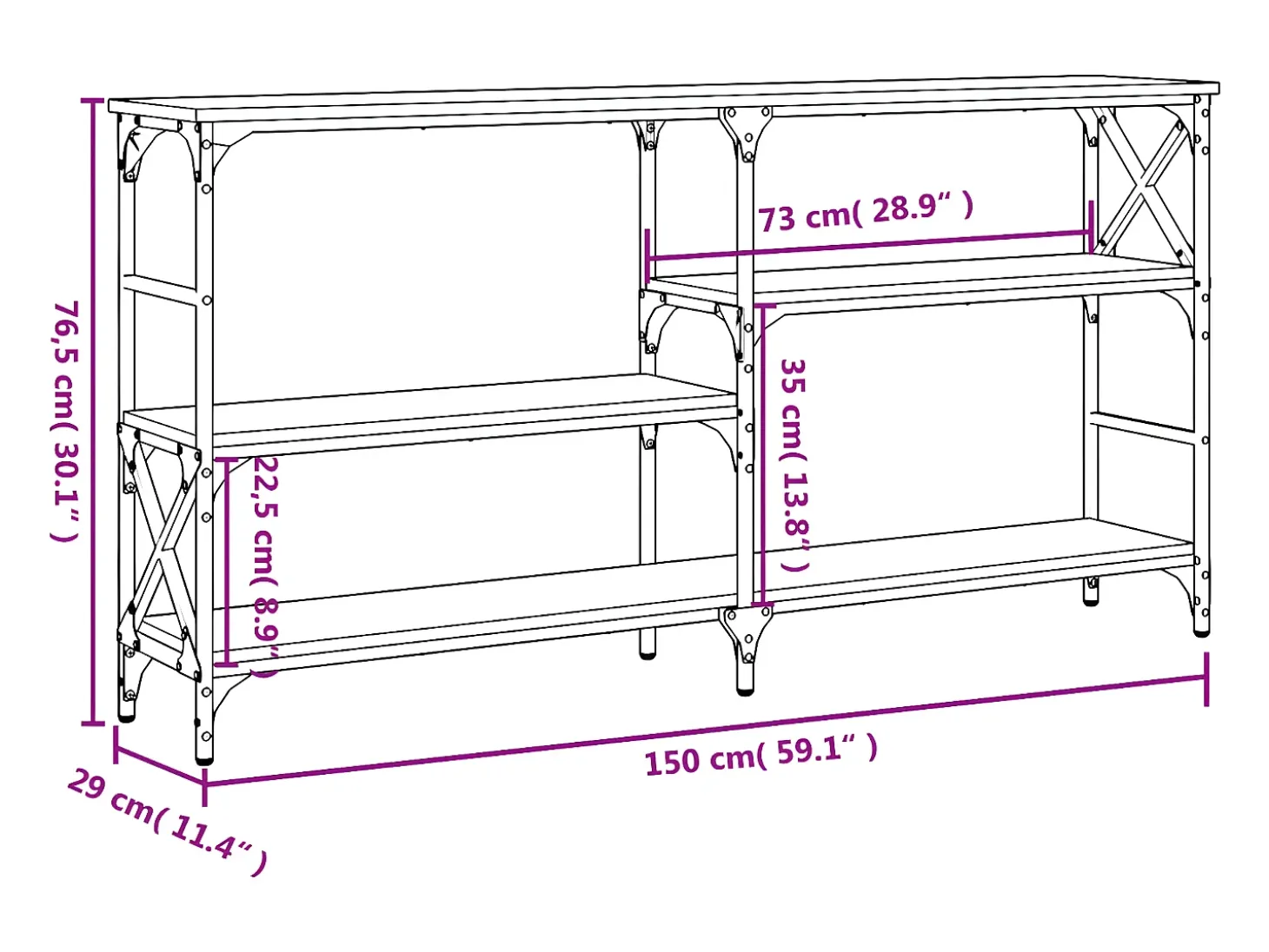 Mesa consola madera de ingeniería roble Sonoma 150x29x76,5 cm