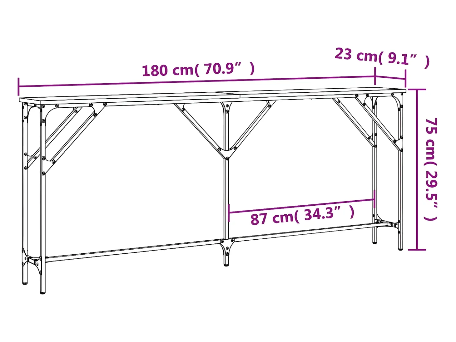 Mesa consola madera de ingeniería roble Sonoma 180x23x75 cm