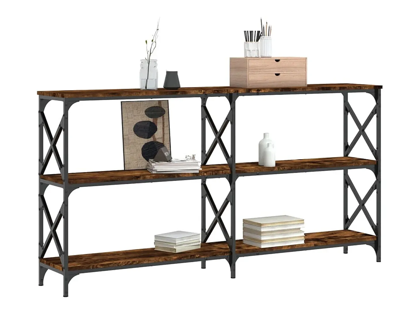 Mesa consola madera de ingeniería roble ahumado 156x28x80,5 cm