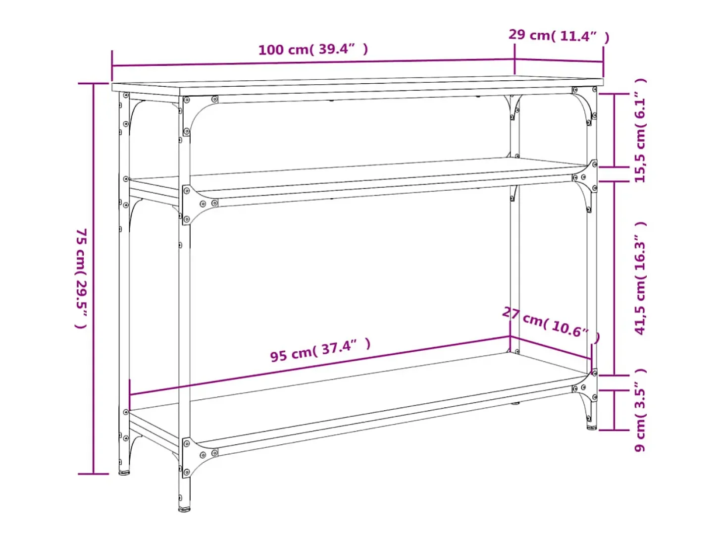 Mesa consola madera de ingeniería roble Sonoma 100x29x75 cm