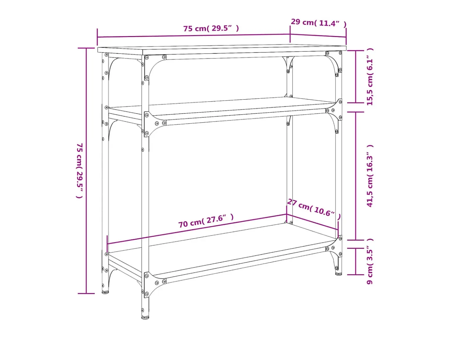 Mesa consola madera de ingeniería marrón roble 75x29x75 cm