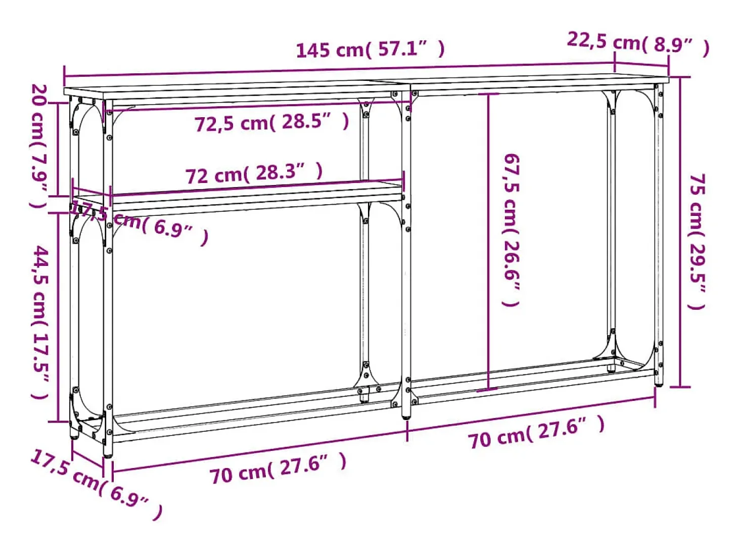 Mesa consola madera de ingeniería roble Sonoma 145x22,5x75 cm