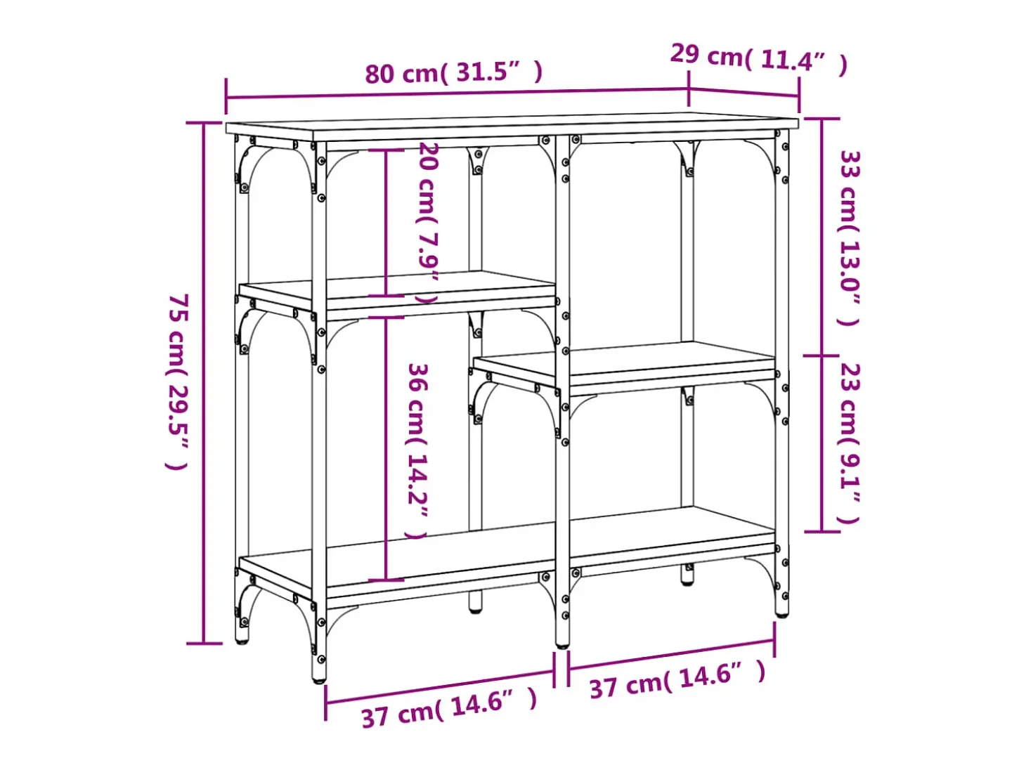 Mesa consola madera de ingeniería roble Sonoma 80x29x75 cm
