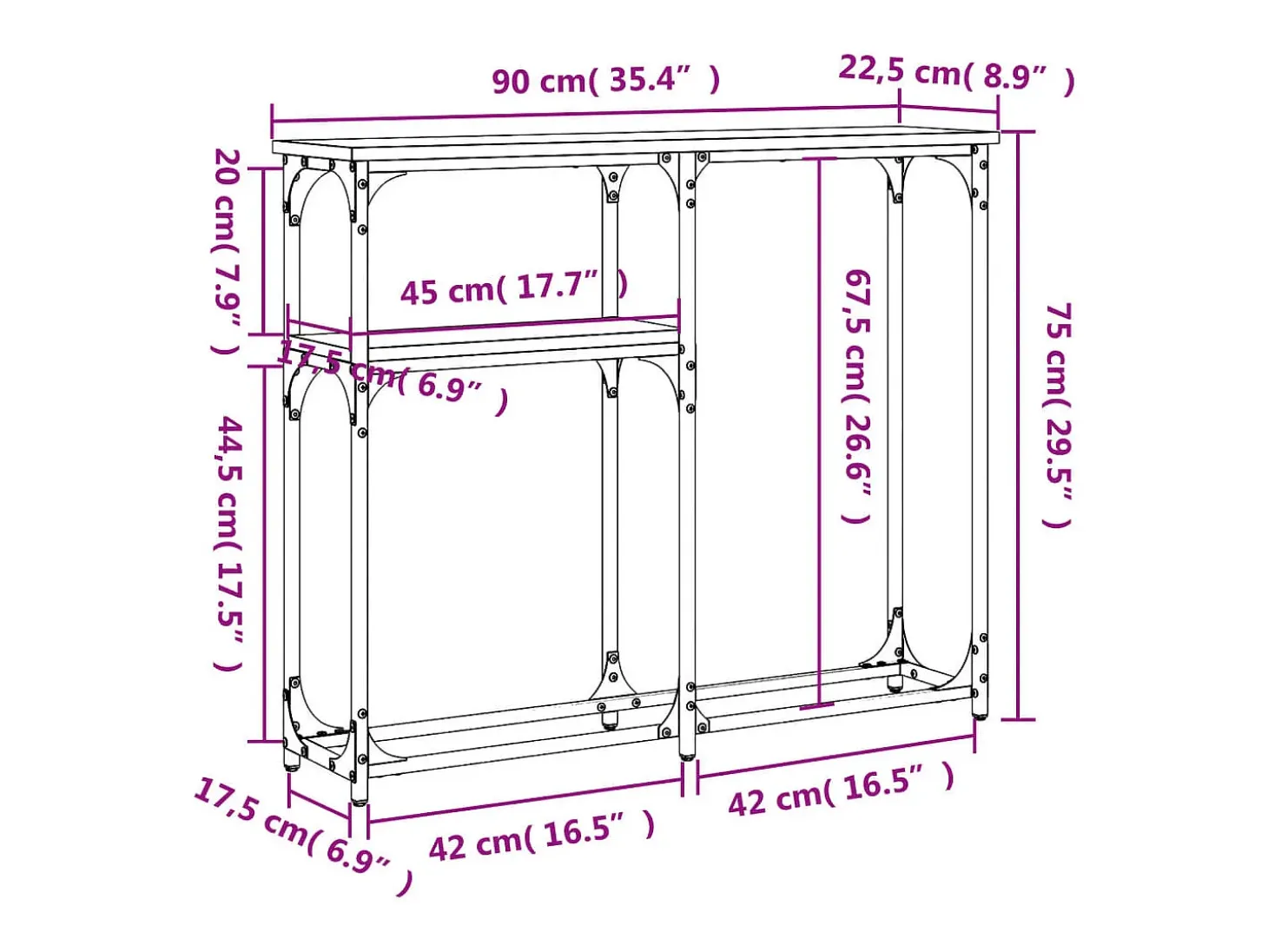 Mesa consola madera de ingeniería marrón roble 90x22,5x75 cm