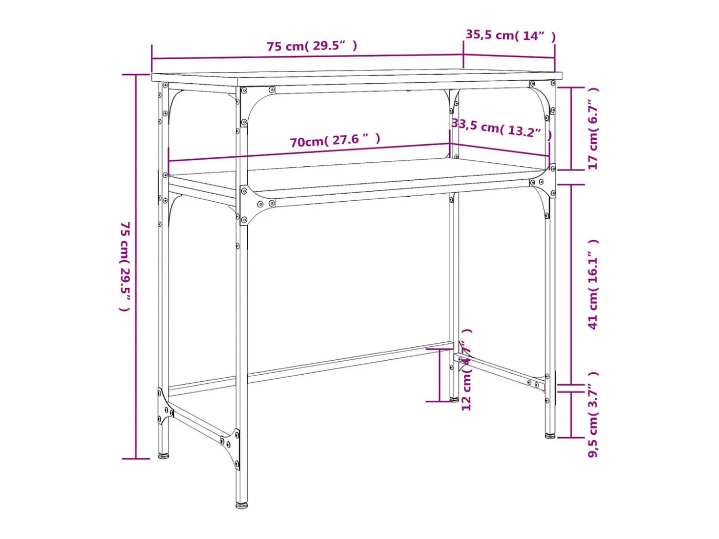 Mesa consola madera de ingeniería roble ahumado 75x35,5x75 cm