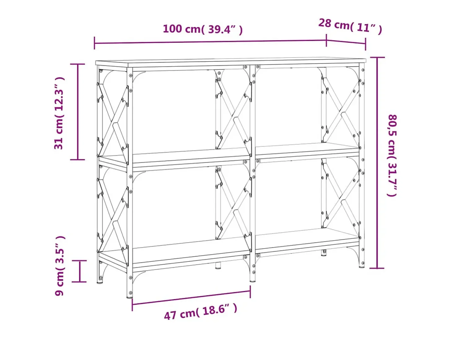Mesa consola madera de ingeniería roble Sonoma 100x28x80,5 cm